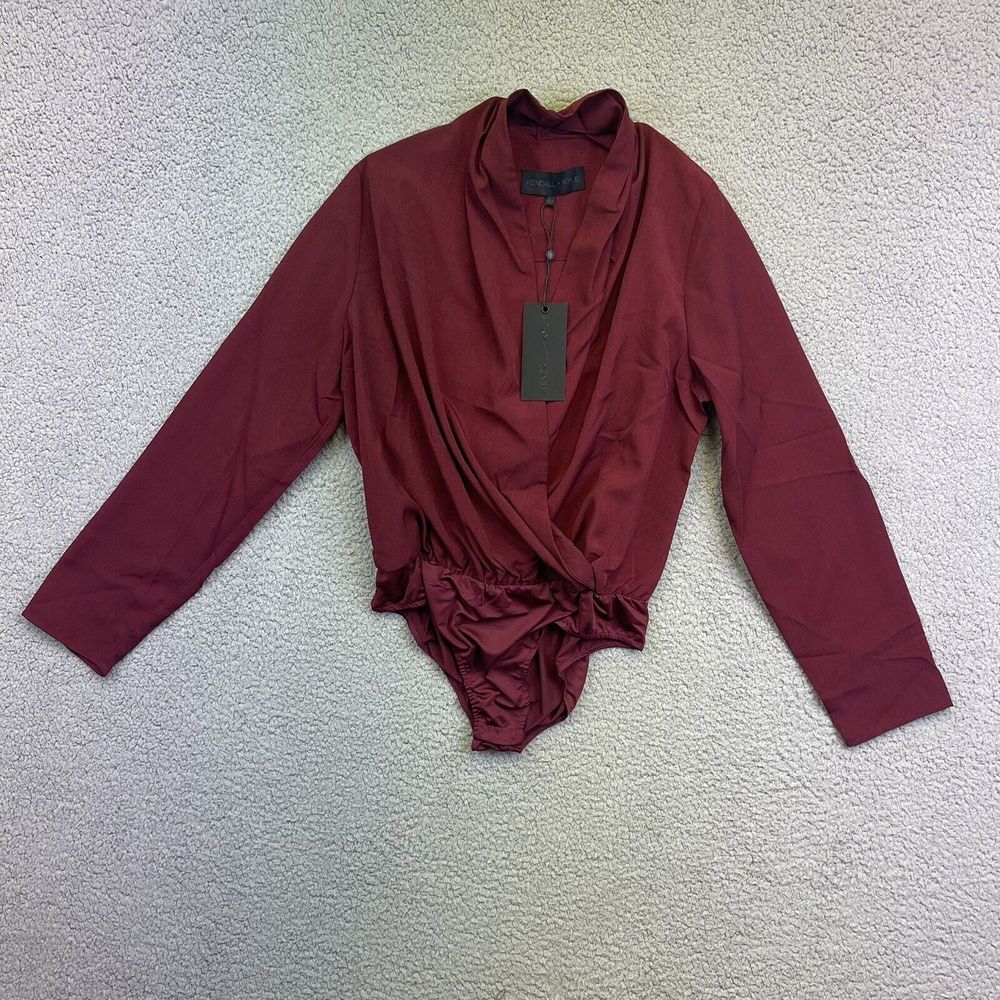 KENDALL + KYLIE Women's Cowl Neck Bodysuit Bordo Sz Large Maroon